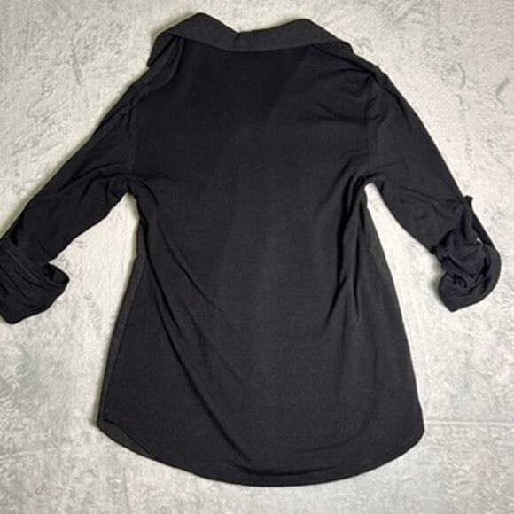 Skies Are Blue Collared Blouse Womens Medium Black Minimalist Business Casual - Picture 7 of 7